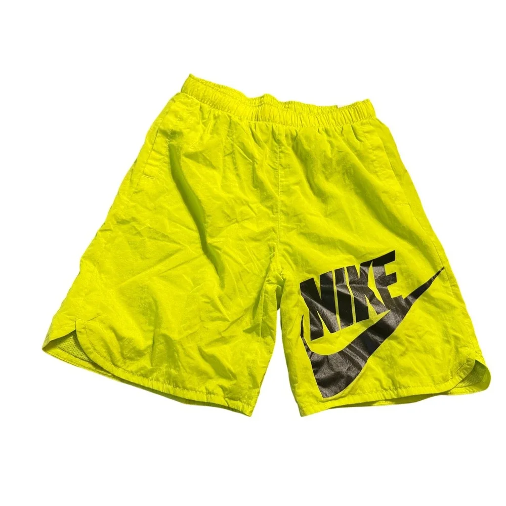 NWT Nike Kids Standard Fit Athletic Shorts‎ Bright Yellow/Green Black Logo XL
